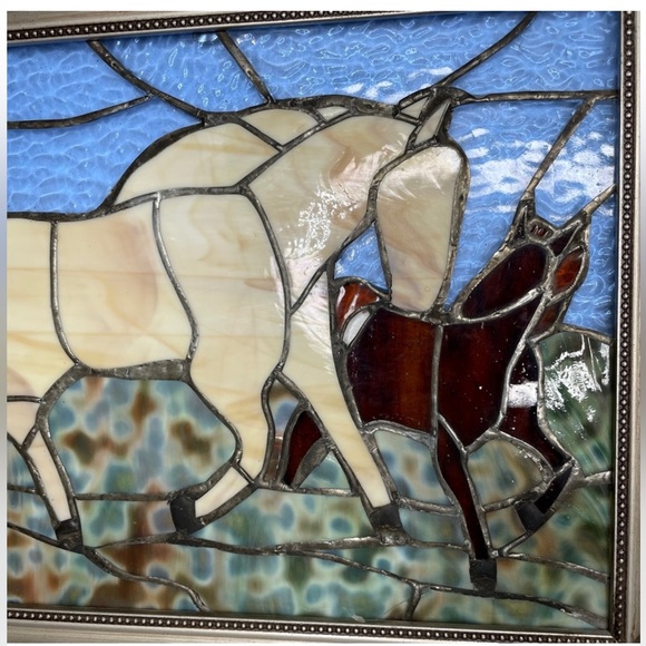 Framed Hanging Stained Glass Western Horses Handmade Wall Art - One of A Kind - Picture 6 of 12